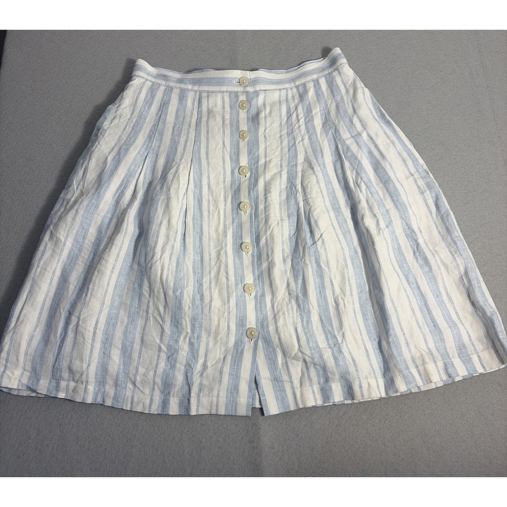 Brooks Brothers Skirt  6P Blue Striped Button Front Linen Blend A-Line Preppy